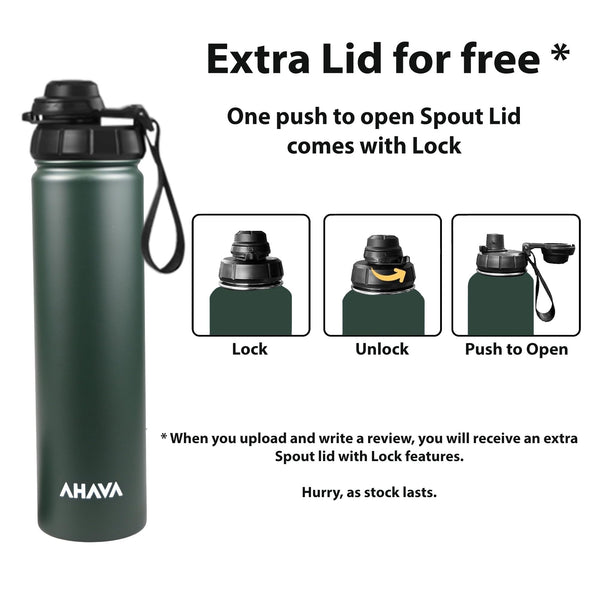 AHAVA Christian Gift Stainless Steel Hot Water Bottle 750 ml 2 Lids Dishwasher Safe 12hrs Ho