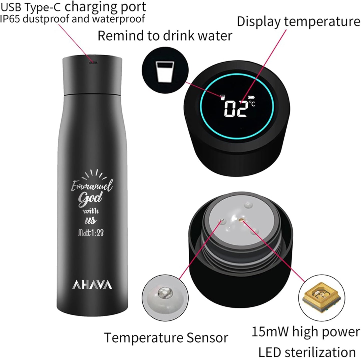 Ahava Self-Cleaning Water Bottle