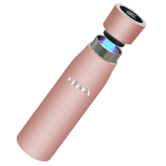 AHAVA Self Cleaning UV Sterilizing Smart Water Bottle 750ml | 316 Superior Insulated Stainless Steel | 1 Year Warranty | Drink Reminders | Temperature Display | for Travel, Gym, School, Office (Pink)