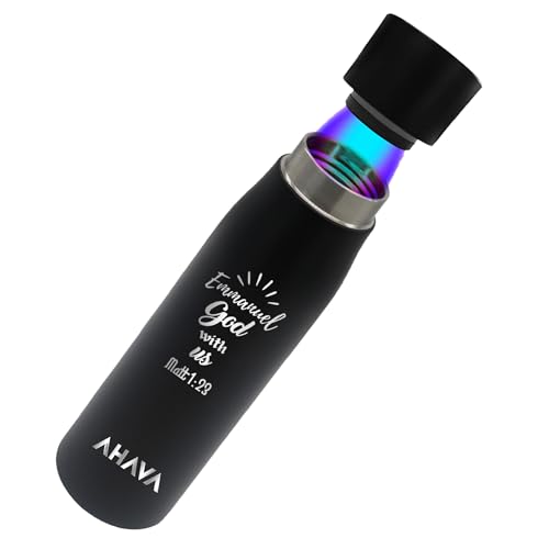AHAVA 316 Stainless Steel Insulated Water Bottle | Self-Cleaning UV Sterilizer | 12 Hrs Hot &Cold | Smart Temperature Display & Drink Reminder | Christian Gifts (500ml Black)
